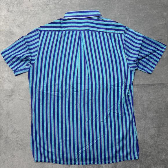 Vintage Bon Homme 80s/90s Striped Cotton Shirt Blue/Purple Button-Up Retro - Picture 5 of 5